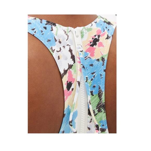 Ganni FLORAL AZURE BLUE Racer Zip  Back Floral Bikini Swim Top size 6 - Picture 4 of 5